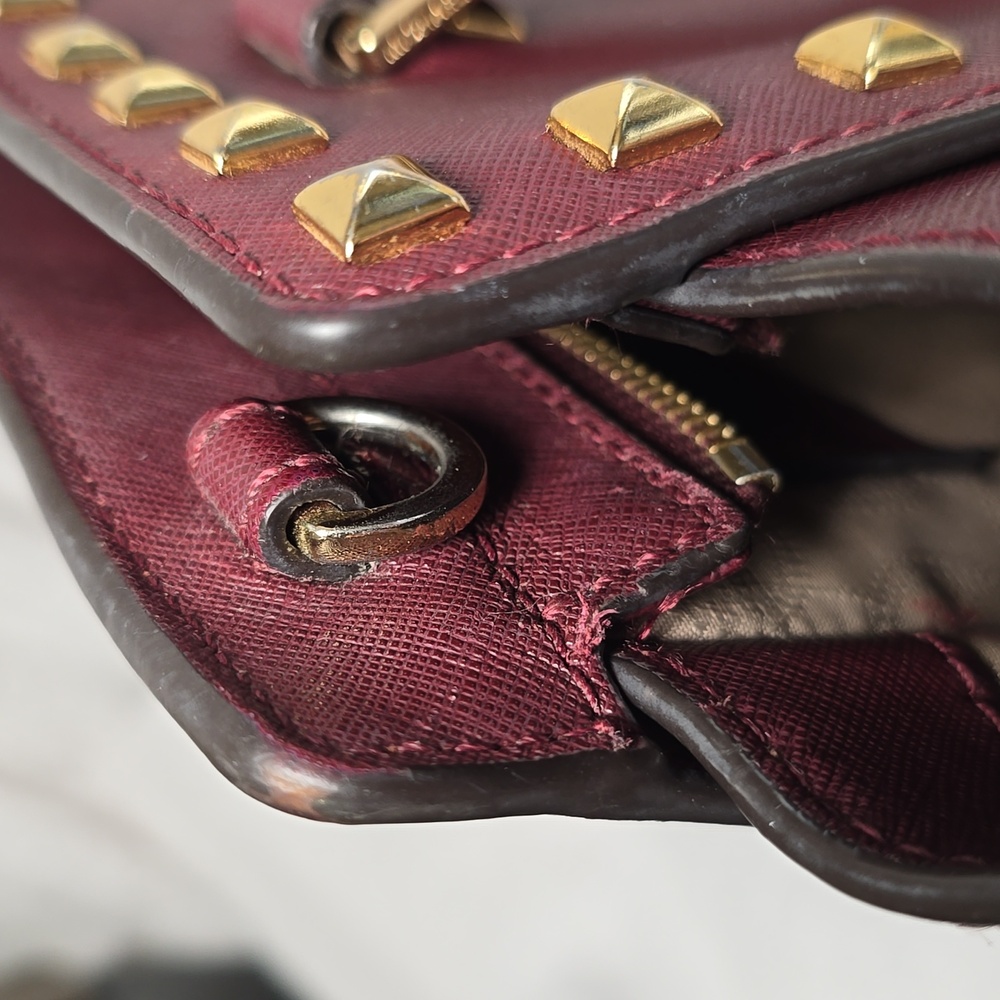 Michael Kors Burgundy Medium Selma Studded Saffiano Satchel - Picture 14 of 14